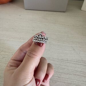 Pandora princess tiara crown ring stack